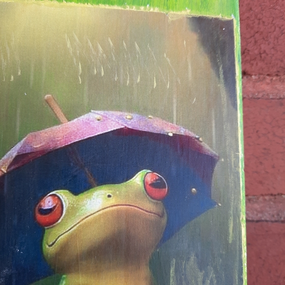* SALE / Hand Crafted /  Cute frog under an umbrella, Mixmedia art / Home decor - Picture 8 of 11